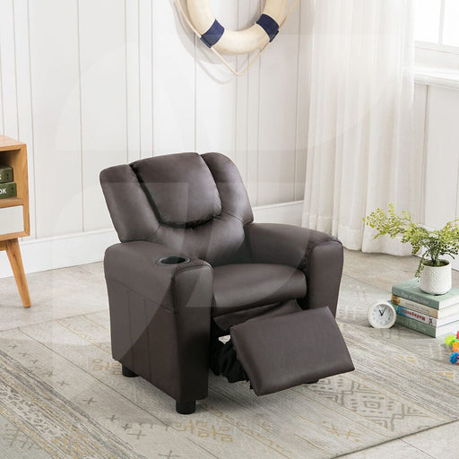 Kid's Recliner Chocolate Faux Leather Kids Comfort Arm Chairs, Recliners & Sleeper Chairs supplier 175 