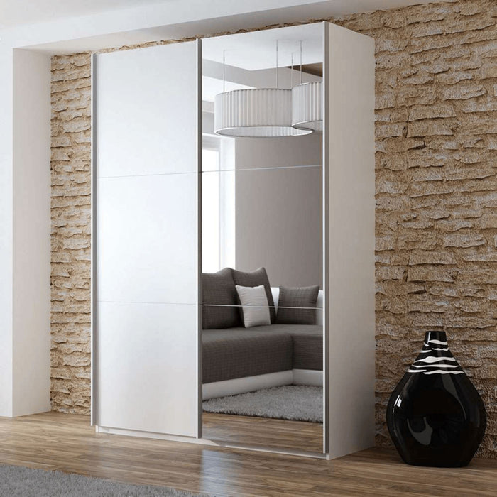 Wardrobe Tokyo 150cm White+Mirror Sliding Wardrobes Home Centre Direct 