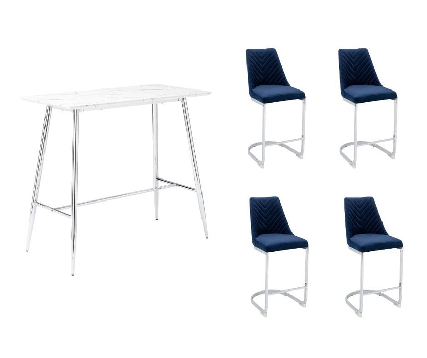 Doyen High Bar Table Chrome + 4 Wilton Bar Stool Blue *Special* Bar Table Derrys 