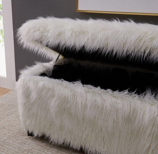 Heavy Shag Faux Sheepskin Ottoman-White Stools/Benches Derrys 