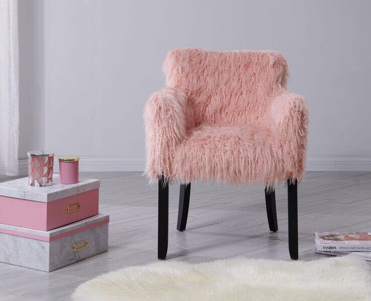 Heavy Shag Faux Sheepskin Tub Chair-Pink Chair Derrys 