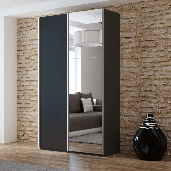 Wardrobe Tokyo 120cm Black+Mirror Sliding Wardrobes Home Centre Direct 