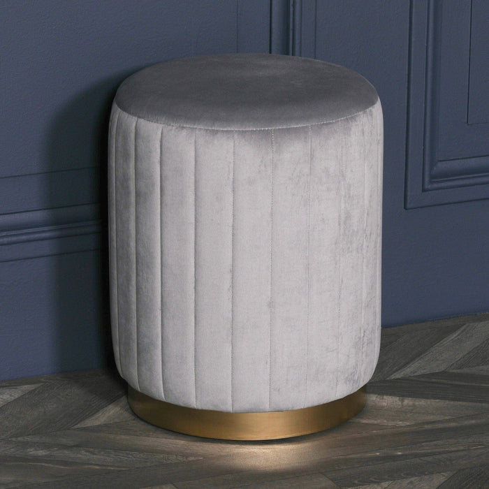 Grey Velvet Round Stool Dressing Stool Maison Repro 