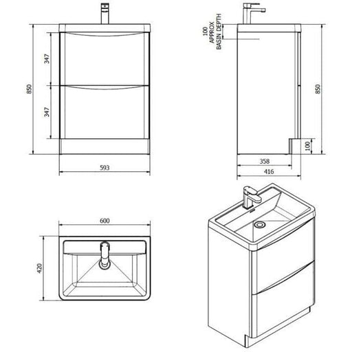 Bali Black 600mm Floor Standing Cabinet & Ceramic Basin Bathroom Furniture Vendor 116 