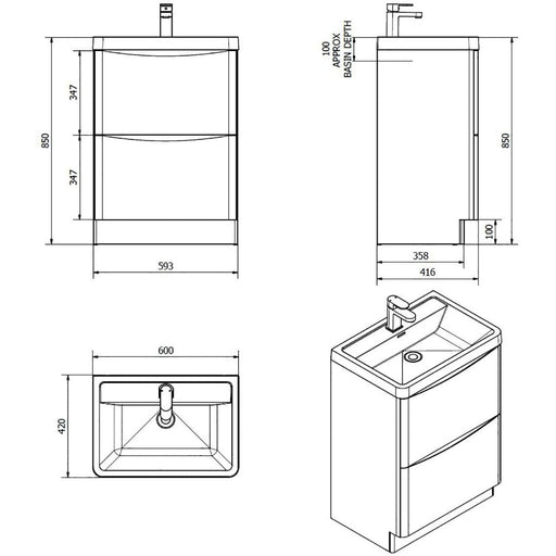 Bali Black 600mm Floor Standing Cabinet & Polymarble Basin Bathroom Furniture Vendor 116 