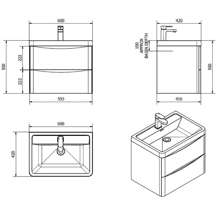 Bali Black 600mm Wall Mounted Cabinet & Ceramic Basin Bathroom Furniture Vendor 116 