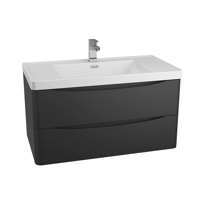 Bali Black 900mm Wall Mounted Cabinet & Polymarble Basin Bathroom Furniture Vendor 116 