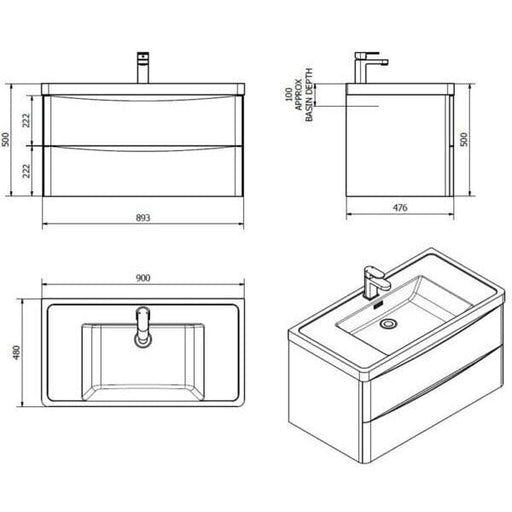 Bali Black 900mm Wall Mounted Cabinet & Polymarble Basin Bathroom Furniture Vendor 116 