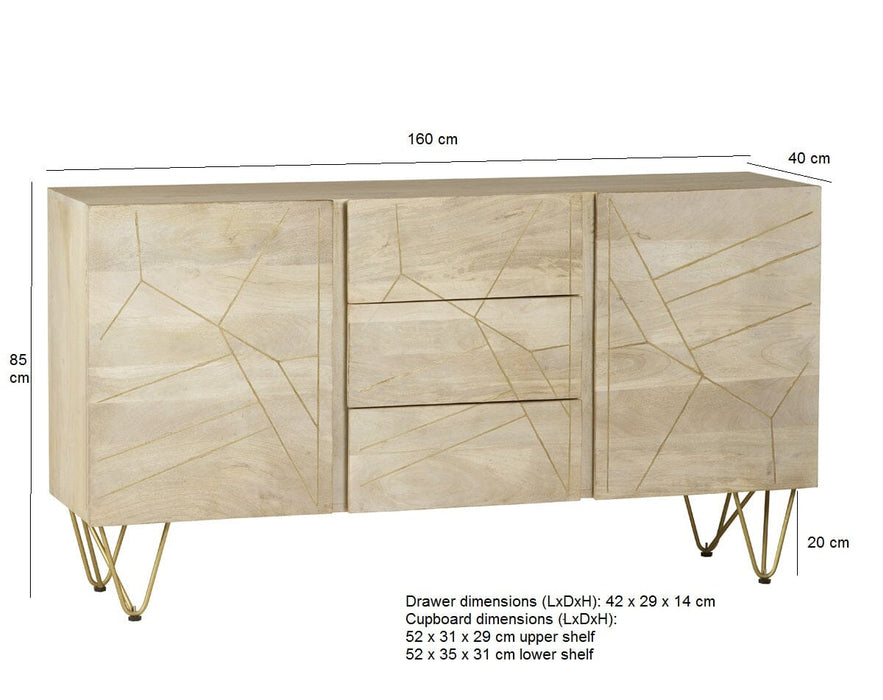 Light Gold Extra Large Sideboard 3 Drawers and 2 Doors Light Gold IHv2 