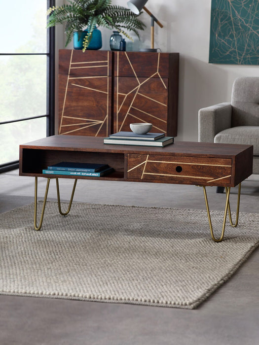 Dark Gold Rectangular Coffee Table with Drawer Dark Gold IHv2 