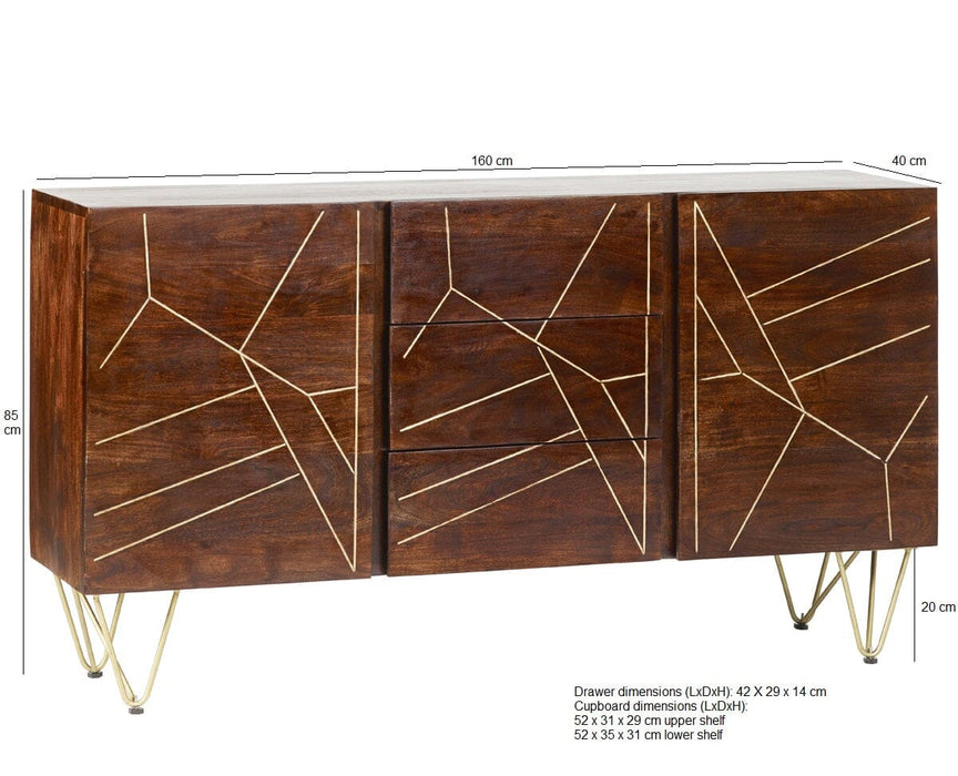 Dark Gold Extra Large Sideboard 3 Drawers and 2 Doors Dark Gold IHv2 