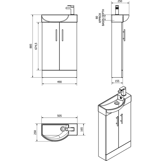 Mini Unit White Double Door 500mm Basin & Unit Bathroom Furniture Vendor 116 