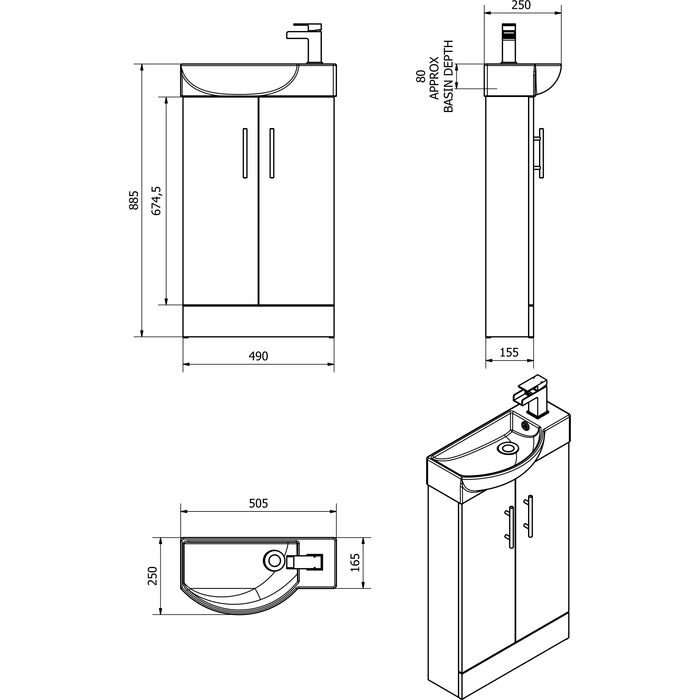 Mini Unit White Double Door 500mm Basin & Unit Bathroom Furniture Vendor 116 