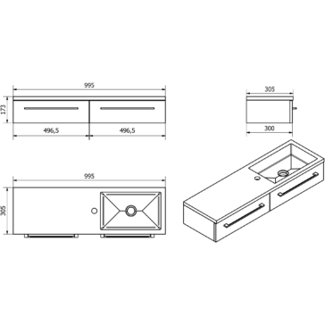 Dias Wall Hung Medium Oak Drawer Unit & Basin Bathroom Furniture Vendor 116 