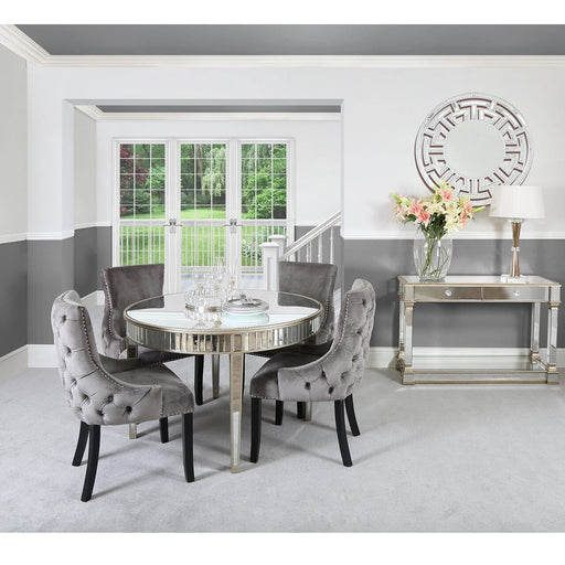 Apollo Champagne Mirrored 120cm Round Dining Set with 4 Tufted Back Grey Chairs Dining Tables CIMC 