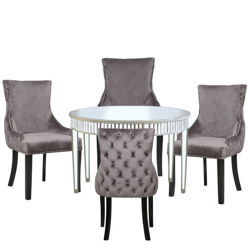 Apollo Champagne Mirrored 120cm Round Dining Set with 4 Tufted Back Grey Chairs Dining Tables CIMC 