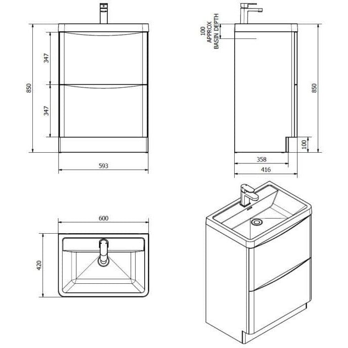 Bali White Ash 600mm Free Standing Cabinet & Ceramic Basin Bathroom Furniture Vendor 116 