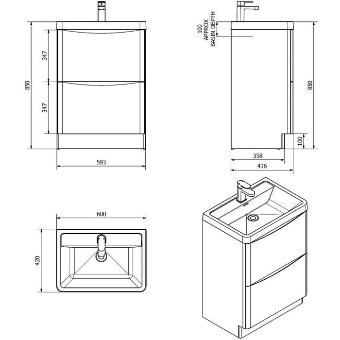 Bali White Ash 600mm Free Standing Cabinet & Polymarble Basin Bathroom Furniture Vendor 116 