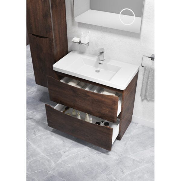 Bali Chestnut 900mm Free Standing Cabinet & Polymarble Basin Bathroom Furniture Vendor 116 