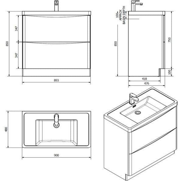 Bali White Ash 900mm Free Standing Cabinet & Polymarble Basin Bathroom Furniture Vendor 116 