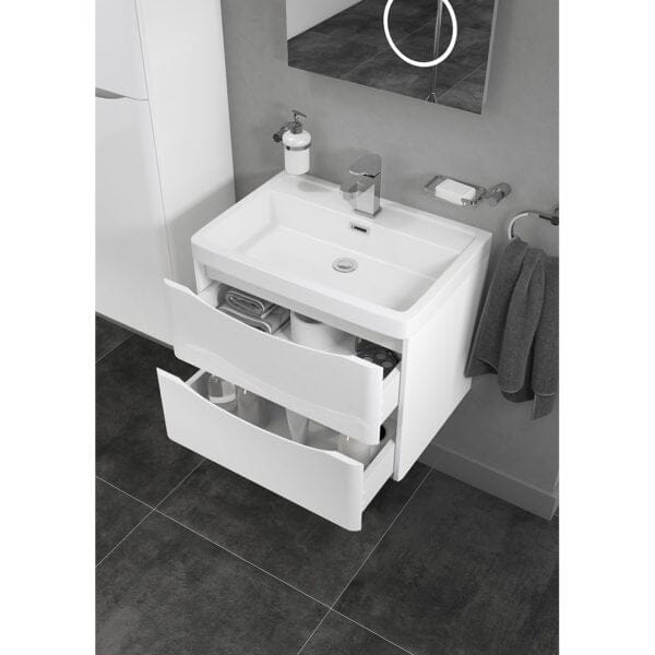 Bali Gloss White 600mm Wall Mounted Cabinet & Ceramic Basin Bathroom Furniture Vendor 116 