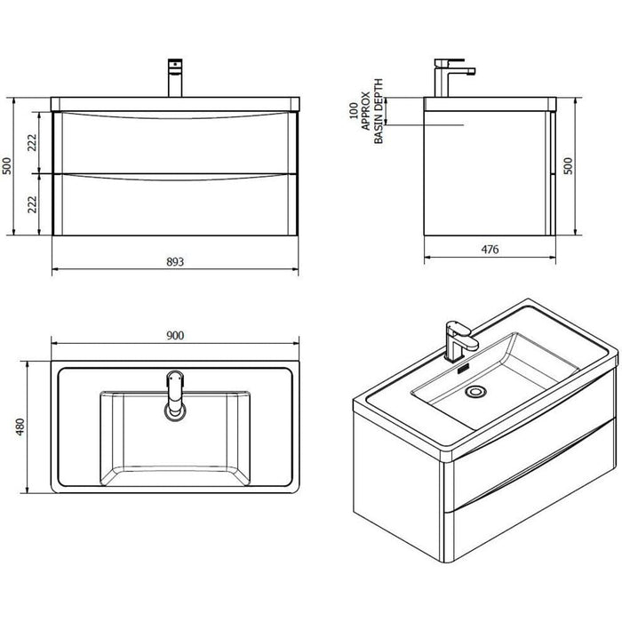 Bali Gloss White 900mm Wall Mounted Cabinet & Basin Bathroom Furniture Vendor 116 