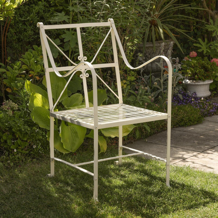 Iron Frame Off White / Cream Distressed Garden Dining Chair Dining Chairs Maison Repro 