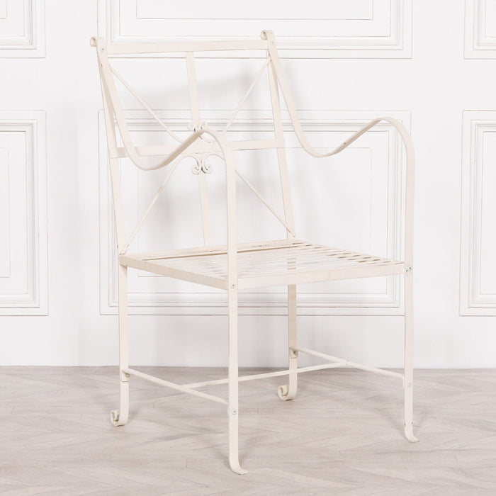 Iron Frame Off White / Cream Distressed Garden Dining Chair Dining Chairs Maison Repro 