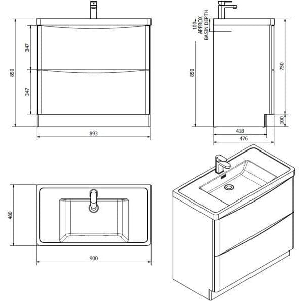 Bali Concrete 900mm Free Standing Cabinet & Polymarble Basin Bathroom Furniture Vendor 116 