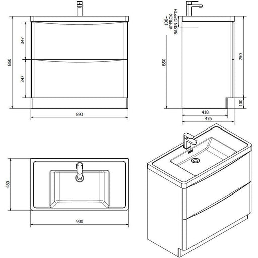 Bali Graphite Oak 900mm Free Standing Cabinet & Polymarble Basin Bathroom Furniture Vendor 116 