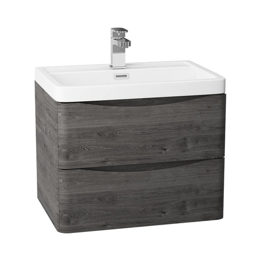 Bali Graphite Oak 600mm Wall Mounted Cabinet & Polymarble Basin Bathroom Furniture Vendor 116 