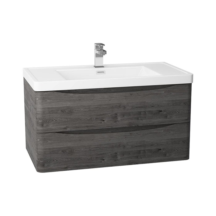 Bali Graphite Oak 900mm Wall Mounted Cabinet & Polymarble Basin Bathroom Furniture Vendor 116 