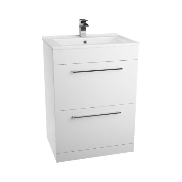 Idon Gloss White 600mm 2 Drawer Basin Unit Bathroom Furniture Vendor 116 