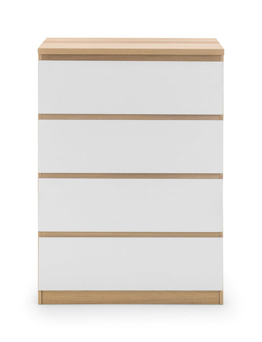 Jupiter 4 Drawer Chest - White/Oak Chest of Drawers Julian Bowen V2 