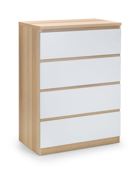 Jupiter 4 Drawer Chest - White/Oak Chest of Drawers Julian Bowen V2 