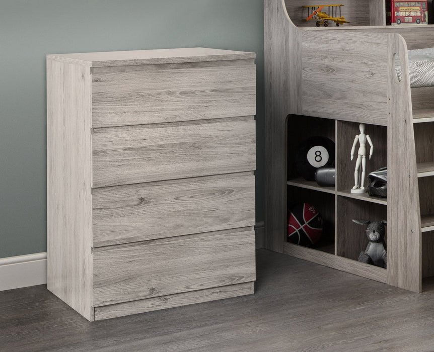 Jupiter 4 Drawer Chest - Grey Oak Chest of Drawers Julian Bowen V2 