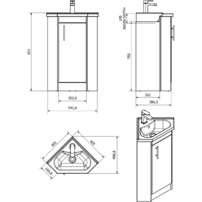 Kass 1 Door Corner Cabinet Unit & Basin Bathroom Furniture Vendor 116 