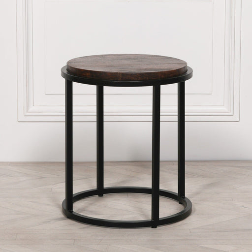 Black Metal Occasional Table With Wooden Top Side Table Maison Repro 