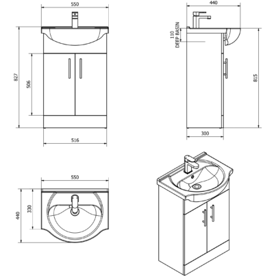 Kass 550mm Unit & Basin Bathroom Furniture Vendor 116 