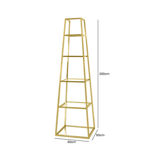 Logan 200cm Gold and Clear Glass 5 Tiered Ladder Display Unit Shelving Unit CIMC 