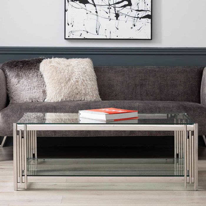 Cohen Steel Tubes and Clear Glass Coffee Table Coffee Table CIMC 