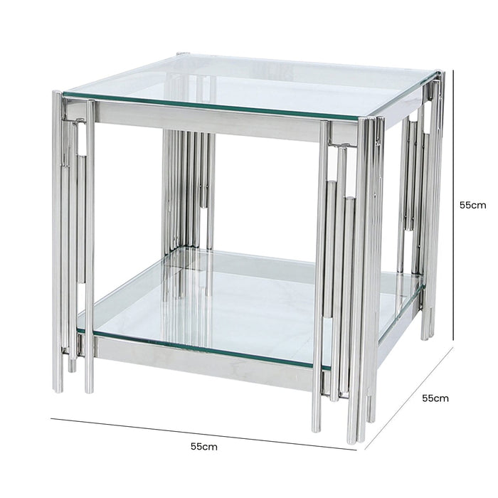 Cohen Steel Tubes and Clear Glass End Table Side Table CIMC 