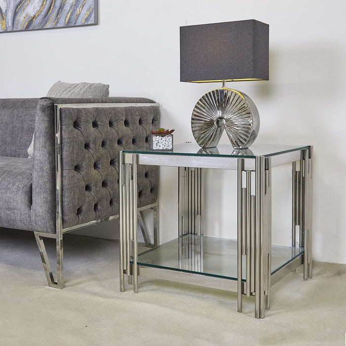 Cohen Steel Tubes and Clear Glass End Table Side Table CIMC 