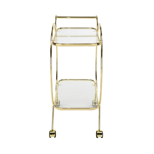 Value Harry Featuring Circular Exterior Design with Rectangular Clear Glass Shelving and Gold Metal Frame Drink Trolley Shelving Unit CIMC 