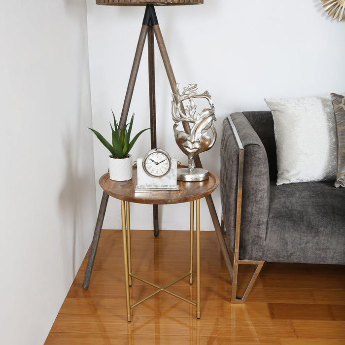 Value Mira Natural Wood and Gold End Table Side Table CIMC 