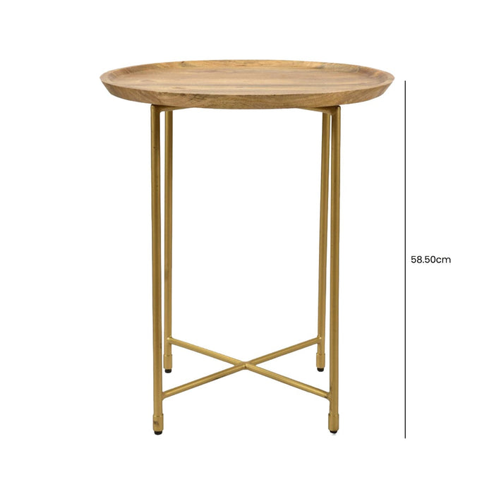 Value Mira Natural Wood and Gold End Table Side Table CIMC 