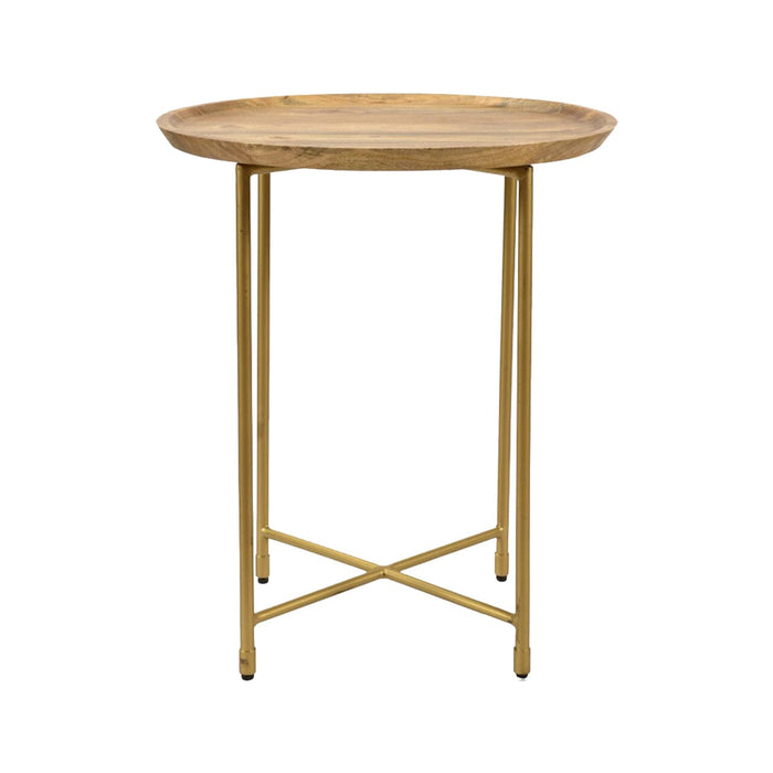 Value Mira Natural Wood and Gold End Table Side Table CIMC 