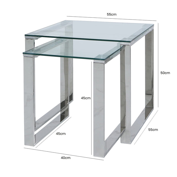 Value Harry Steel And Clear Glass Nest Of 2 End Tables Nest Of Tables CIMC 