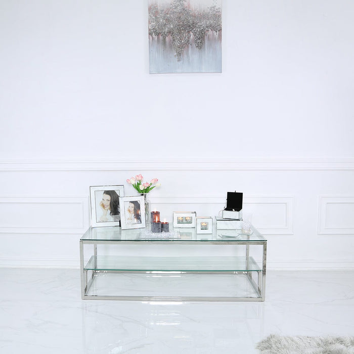 Value Harry Steel And Clear Glass Tiered Coffee Table Coffee Table CIMC 