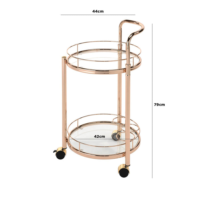 Value Harry Rose Gold Metal & Clear Glass Trolley Shelving Unit CIMC 